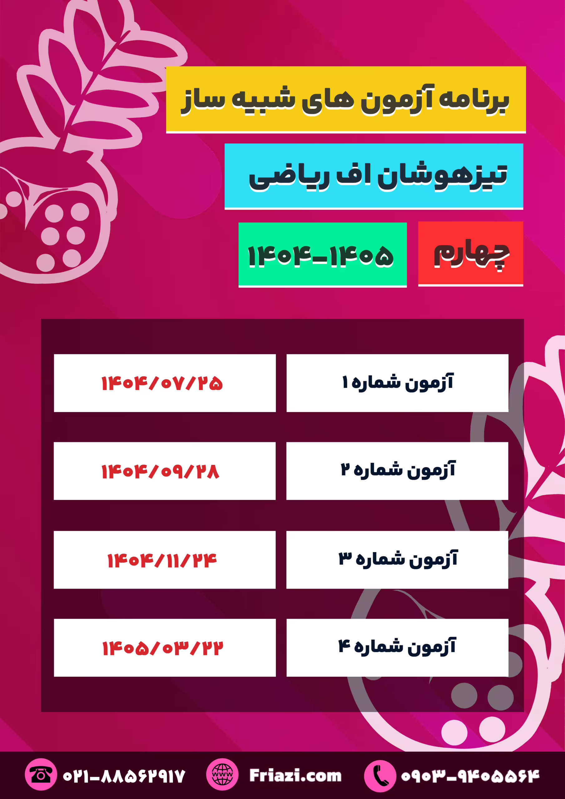 برنامه آزمون شبیه ساز تیزهوشان چهارم