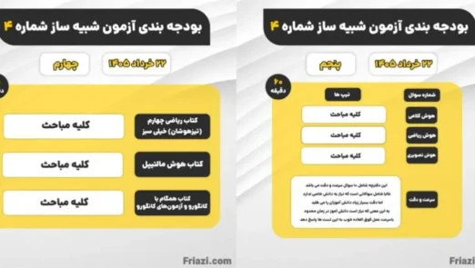 آزمون شبیه ساز چهارم و پنجم 22 خرداد