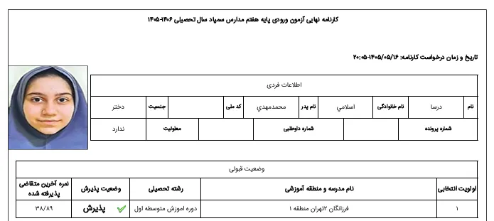 کارنامه درسا اسلامی