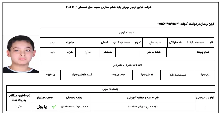 کارنامه سید محمدارشیا میرصادقی