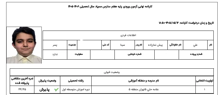 کارنامه علی پیش نماززاده