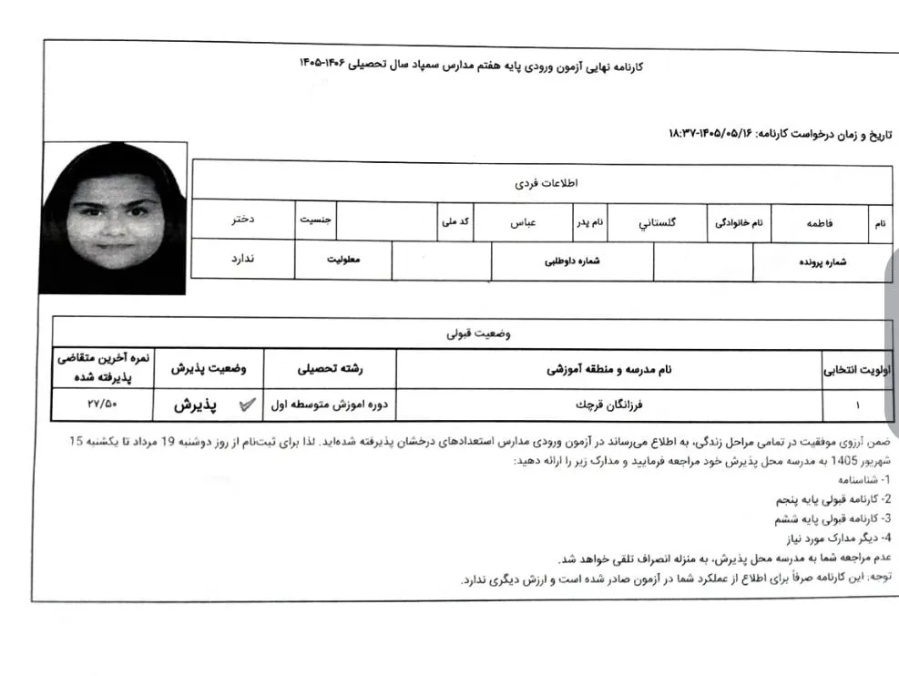 کارنامه فاطمه گلستانی