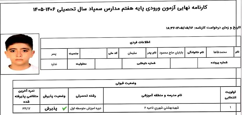 کارنامه محمدطاها بابایان حاج محمود