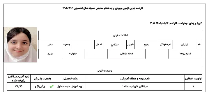 کارنامه نیایش رفیع