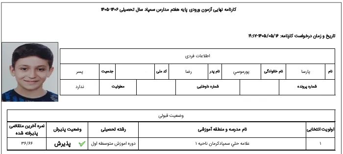 کارنامه پارسا پورموسی