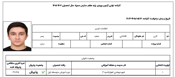 کارنامه کارن آقاخانی